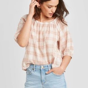 Universal Thread Neutral Plaid Peasant Shirt